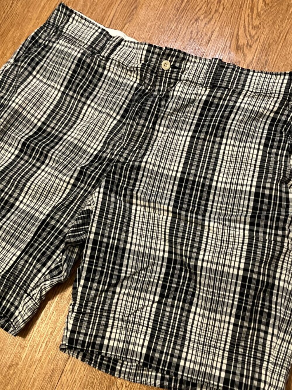 Vintage Polo Ralph Lauren Plaid Shorts Black White Flat Front Cotton Lightweight